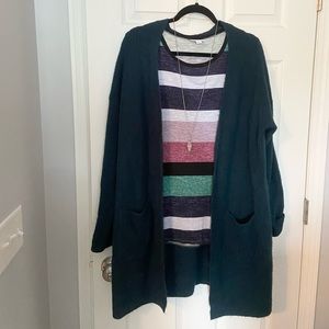 LuLaRoe Stripped Olive Tulip Sleeve Top